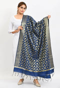 Mominos Fashion Moeza Women's Banarsi Silk All Over Woven Design Navy Blue Dupatta