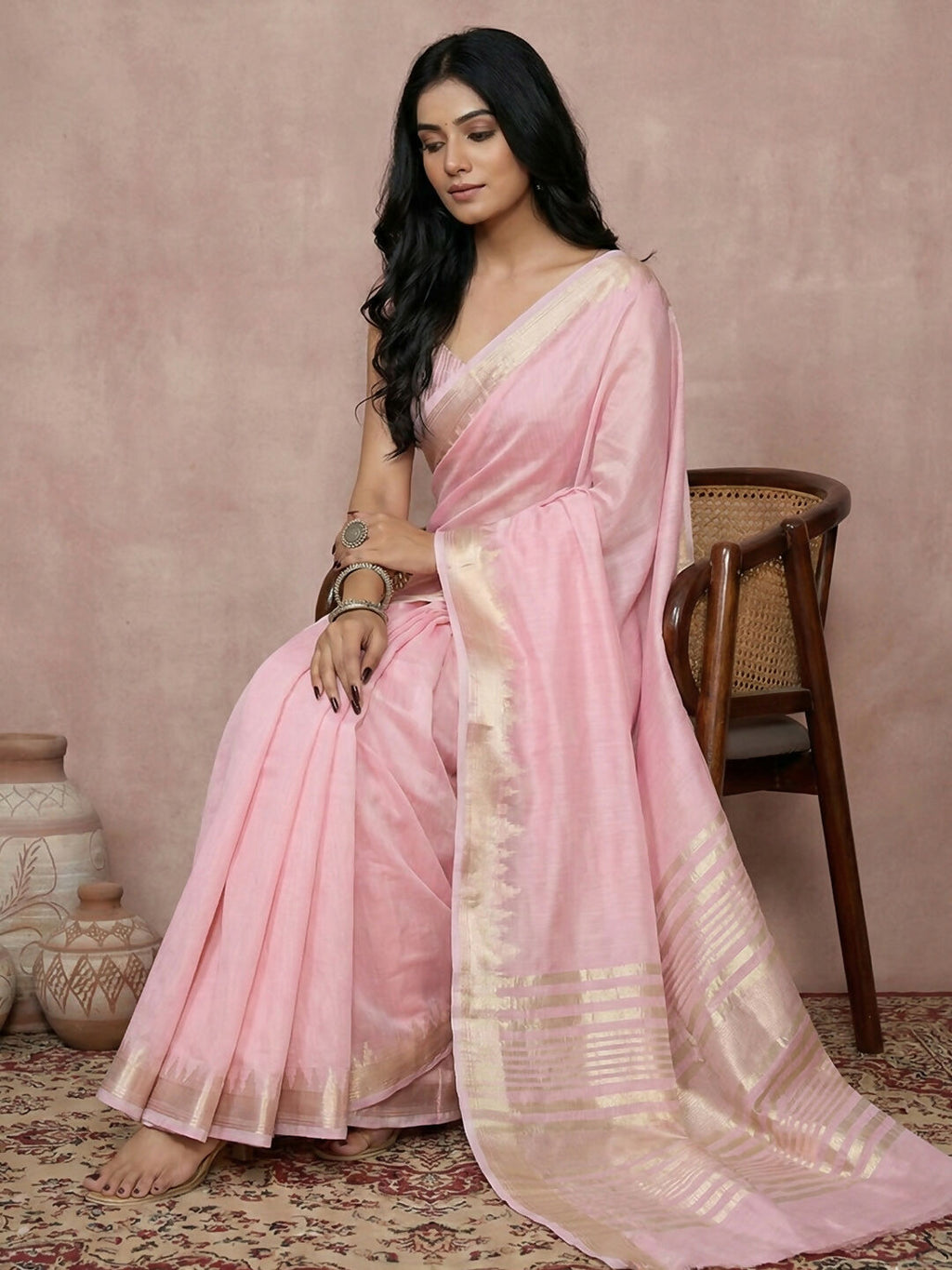 Shree Shyam Fashion Light Pink Cotton Saree