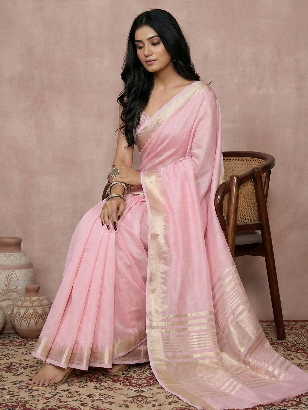 Shree Shyam Fashion Light Pink Cotton Saree