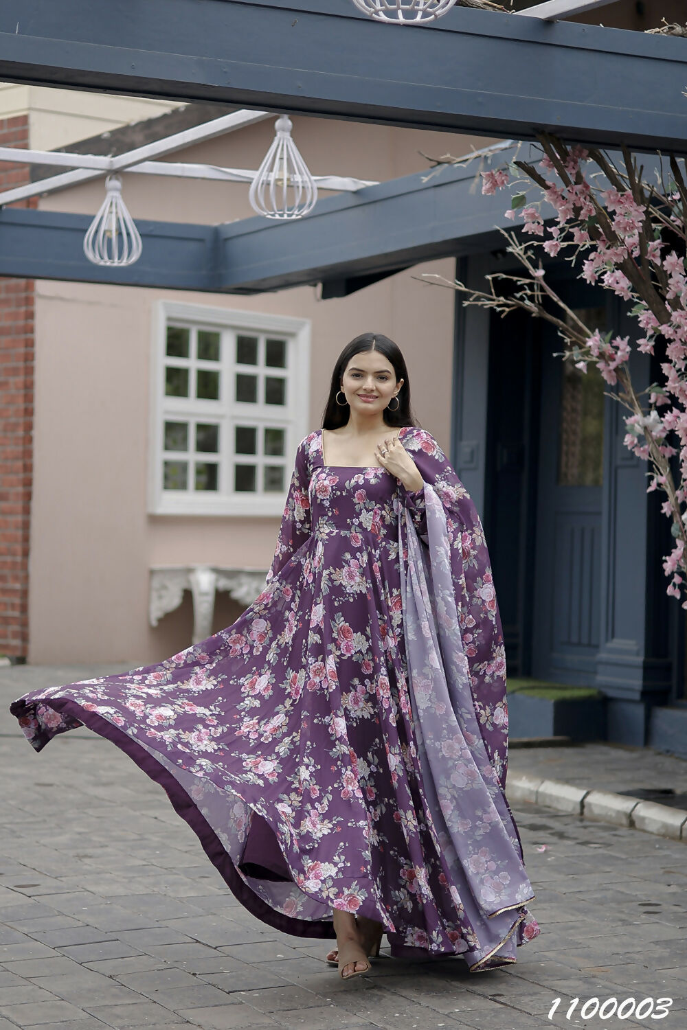 Aayaa Designer Printed Georgette Full Flare Gown With Dupatta - Multi Color