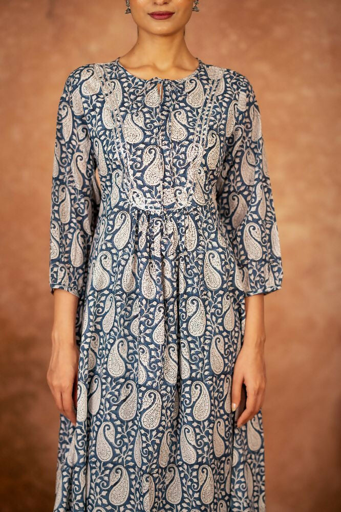Joban Fashion Blue Floral Hand Block Printed Cotton Kurta Pant Set