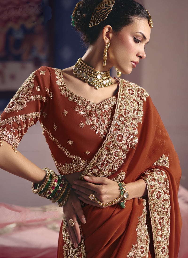 Vegaa Fashion Red Silk Embroidered Wedding Wear Saree