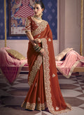 Vegaa Fashion Red Silk Embroidered Wedding Wear Saree