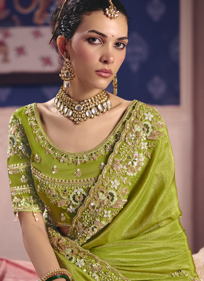 Vegaa Fashion Parrot_Green Silk Embroidered Wedding Wear Saree
