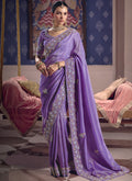 Vegaa Fashion Purple Silk Embroidered Wedding Wear Saree