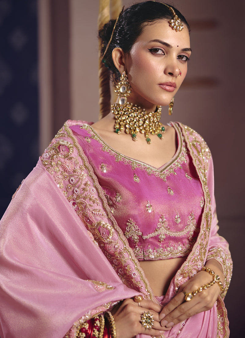 Vegaa Fashion Light_Pink Silk Embroidered Wedding Wear Saree