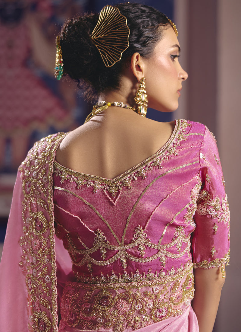 Vegaa Fashion Light_Pink Silk Embroidered Wedding Wear Saree