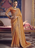 Vegaa Fashion Orange Silk Embroidered Wedding Wear Saree