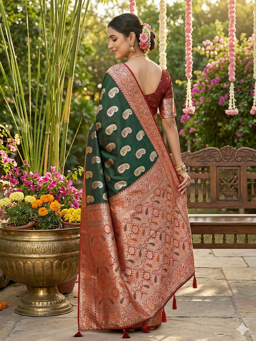 Shree Shyam Fashion Green Silk Blend Saree