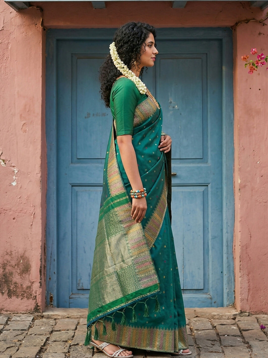 Shree Shyam Fashion Dark Green Silk Blend Saree