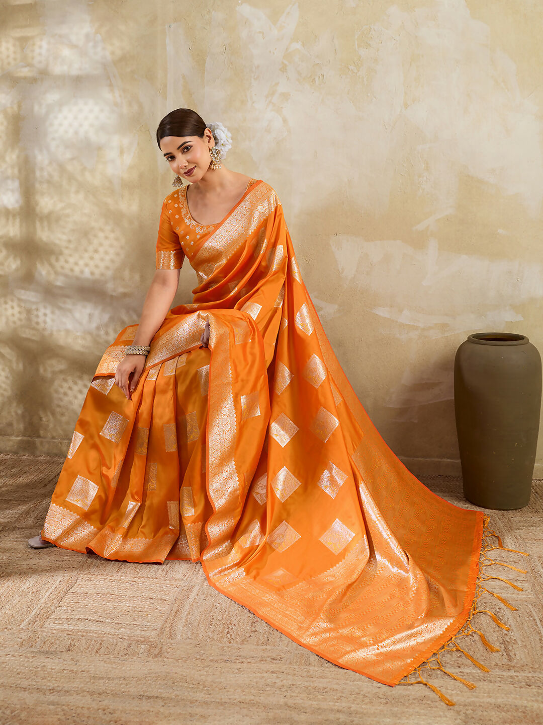 Shree Shyam Fashion Orange Silk Blend Saree