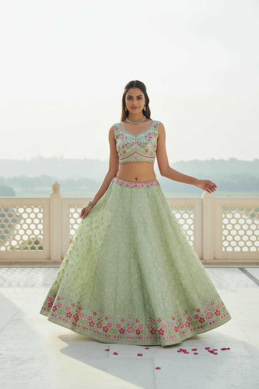 Lehenga Mart Designer Indian Wedding Lehenga Choli-Pista Green