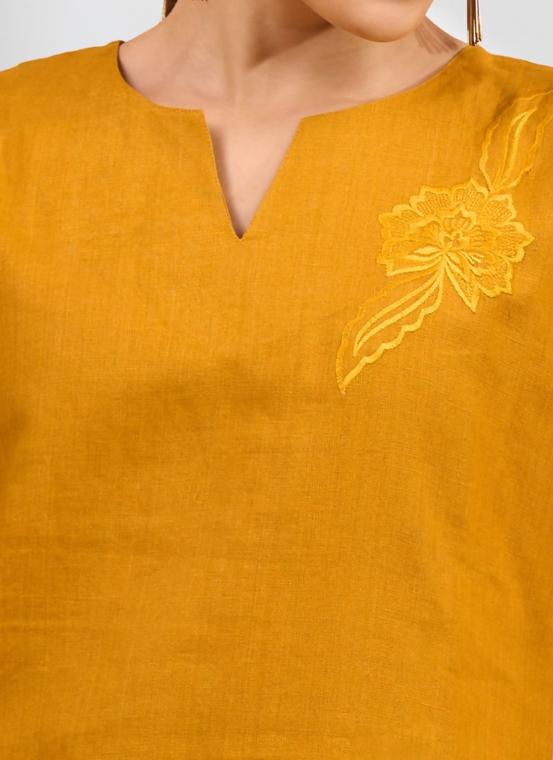 Joban Fashion Yellow Cotton, Linen Embroidered Readymade Cord Set