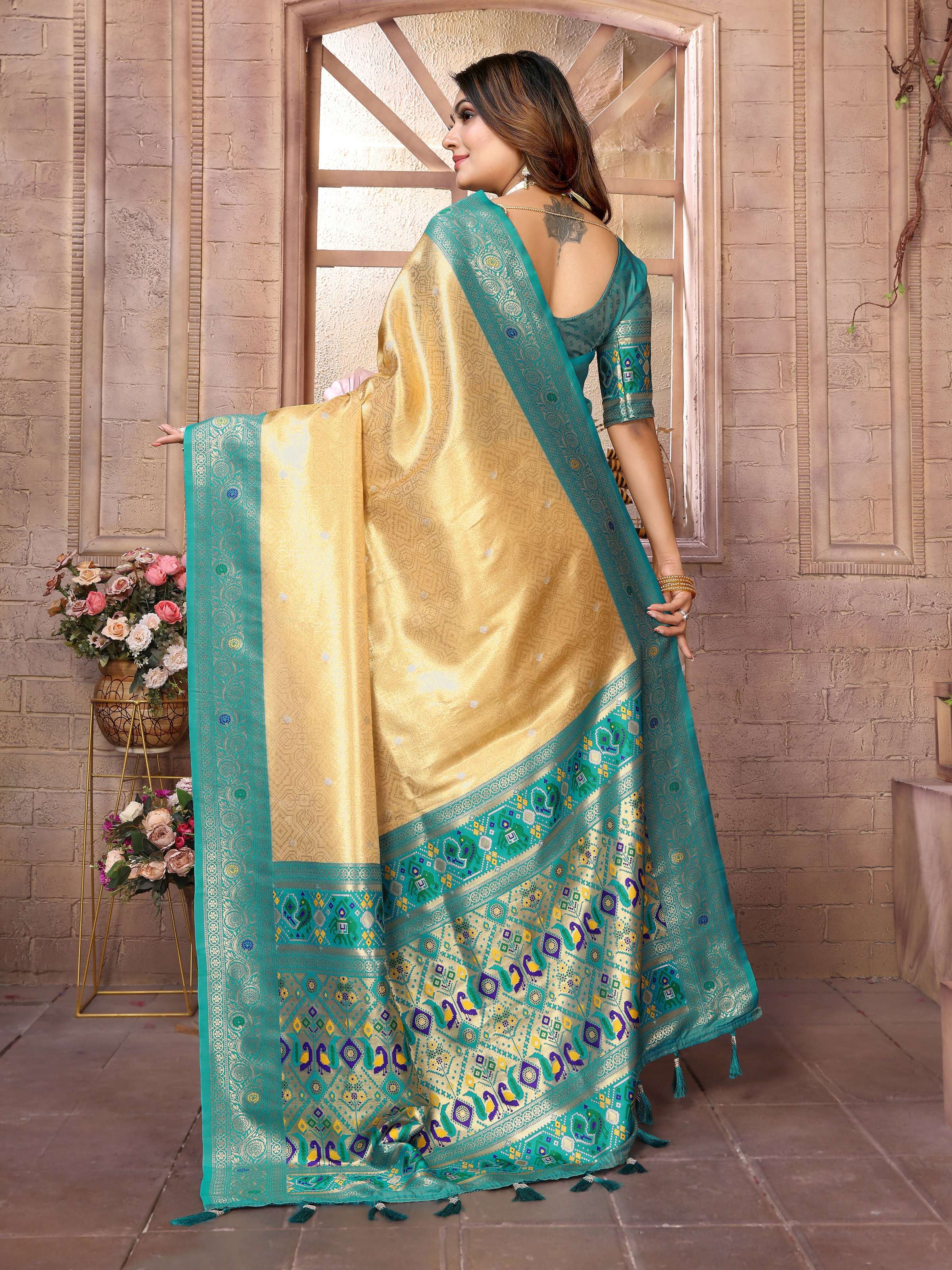 Aastha Fashion Gold Banarasi Tissue Silk Weaving Saree