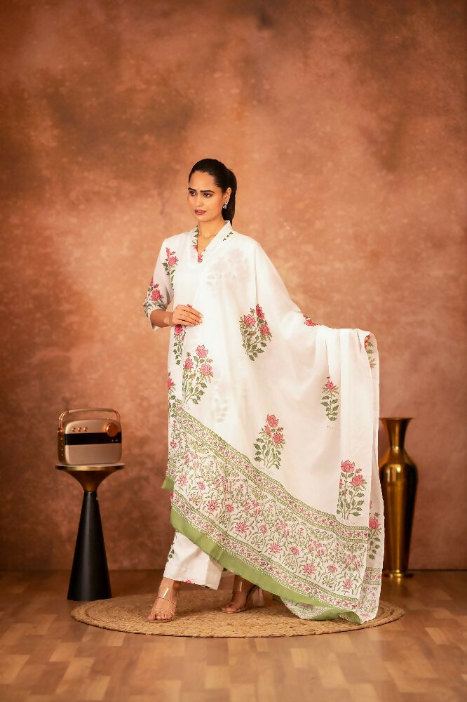 Joban Fashion Off White Red Hand Block Printed Cotton Suit Set