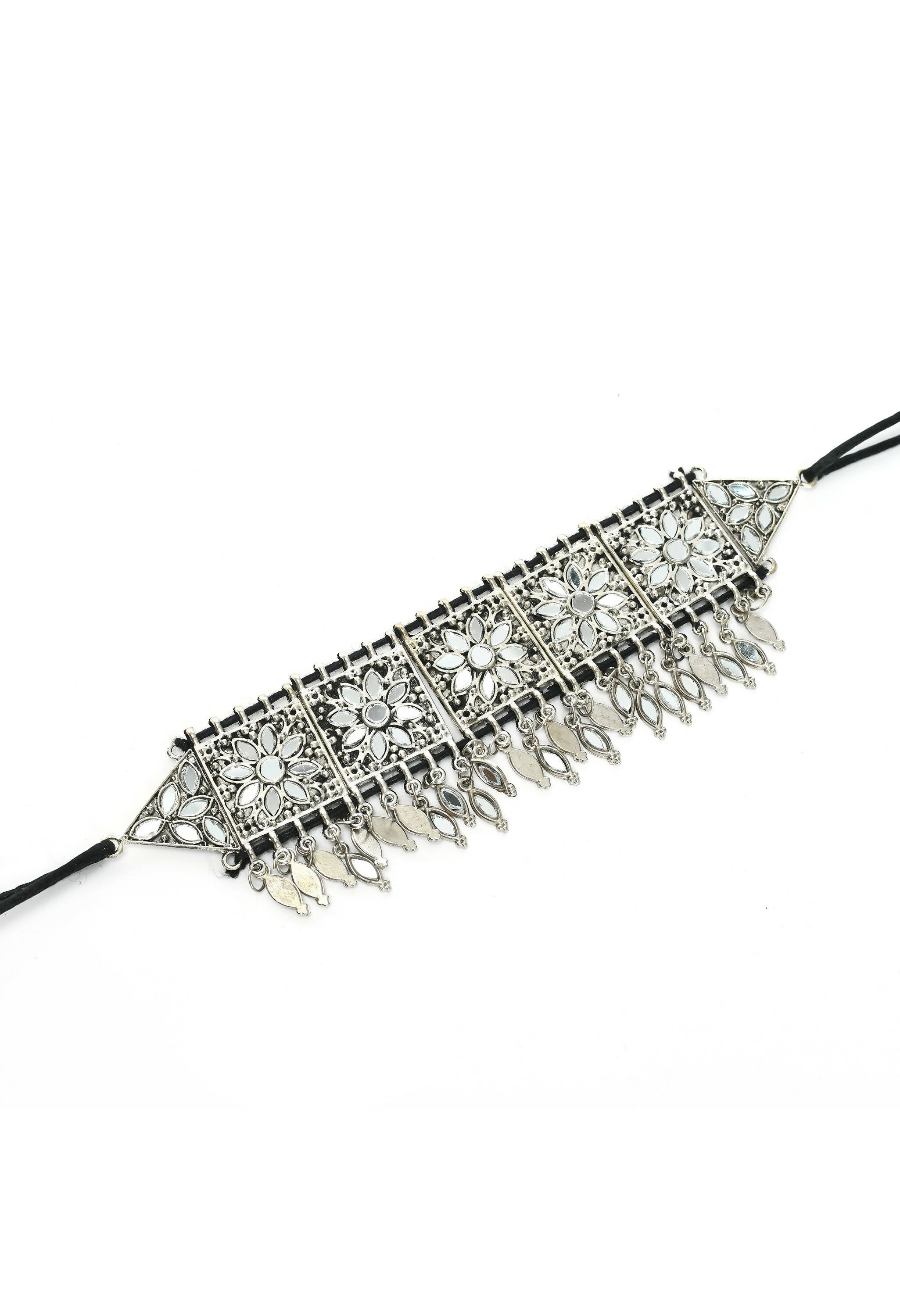 Mominos Fashion Johar Kamal Women Silver-Plated Brass Finish Mirror Work Choker