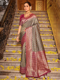 Anaita Sea Green Banarasi Saree With Blouse Piece