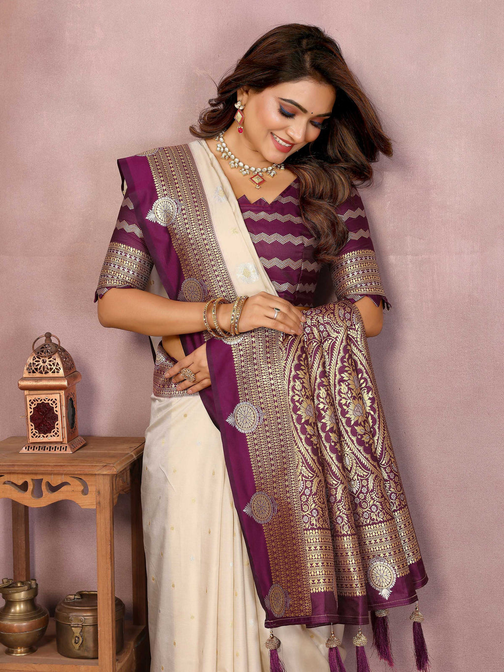 Aastha Fashion Cream Silk Sarees Weaving Saree