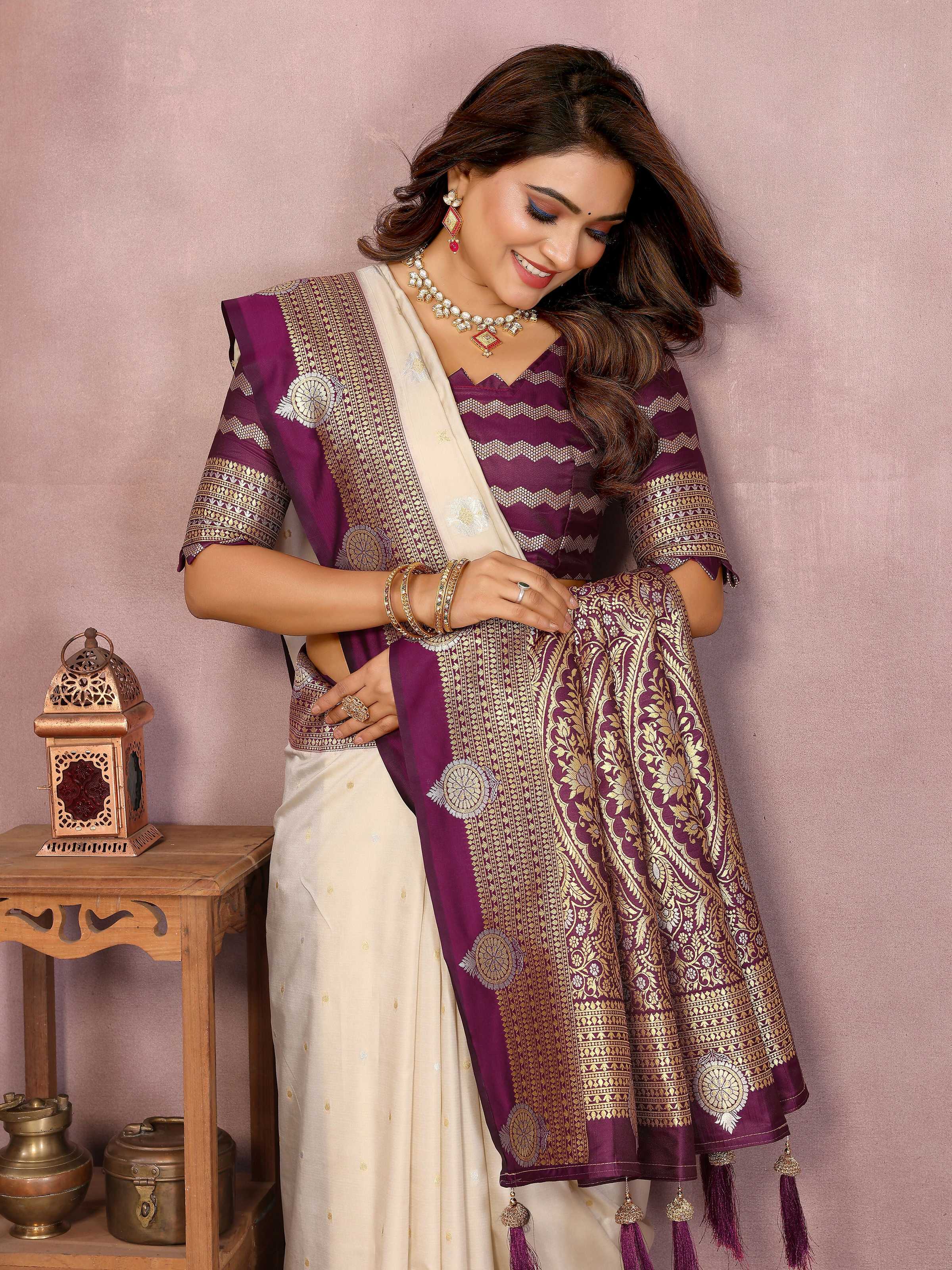Aastha Fashion Cream Silk Sarees Weaving Saree