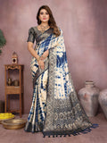 Anaita Navy Soft Satin Silk Saree With Zari Weaving Work