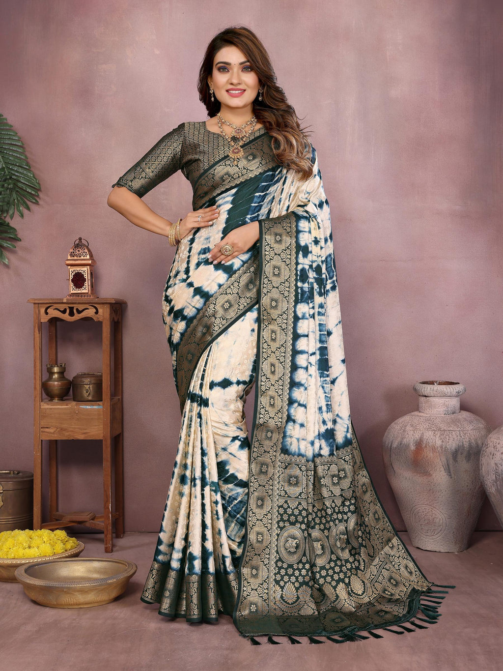 Anaita Blue Soft Satin Silk Saree With Zari Weaving Work