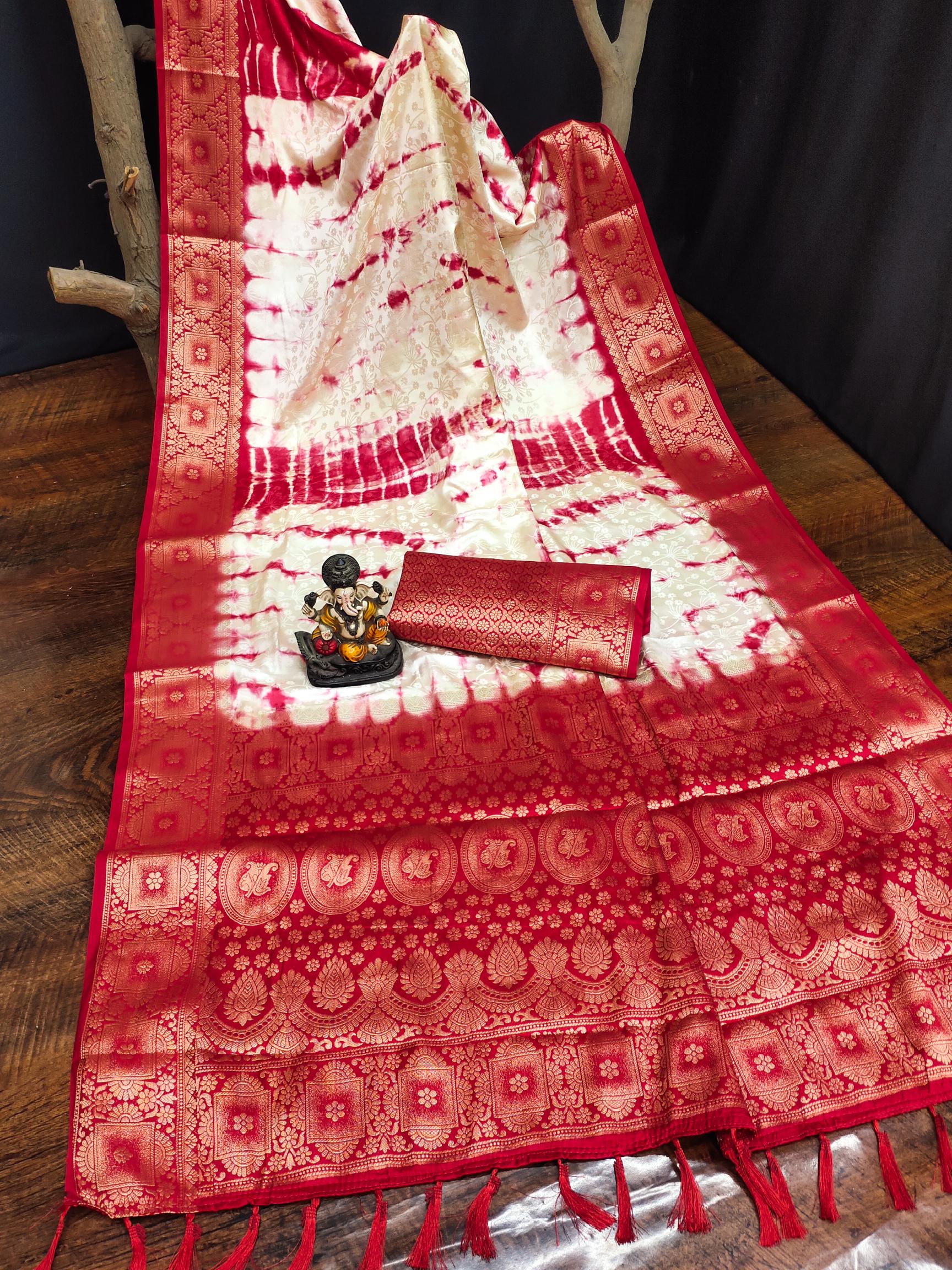 Anaita Red Soft Satin Silk Saree With Zari Weaving Work