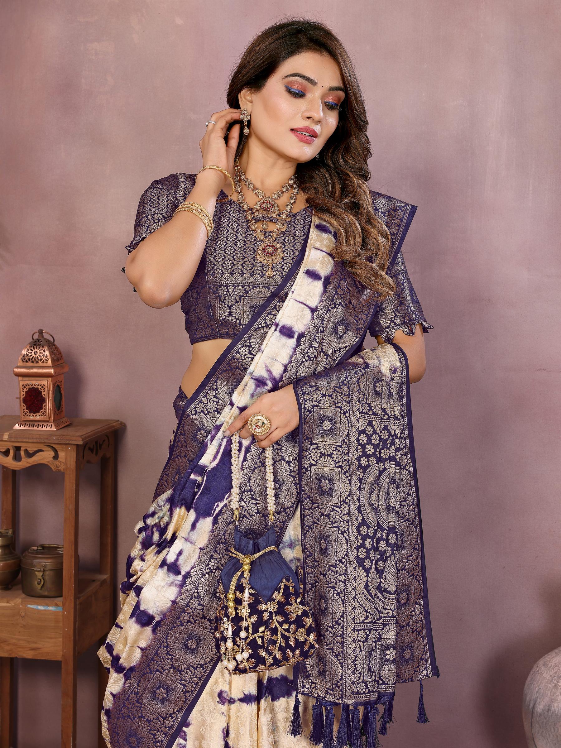 Anaita Violet Soft Satin Silk Saree With Zari Weaving Work