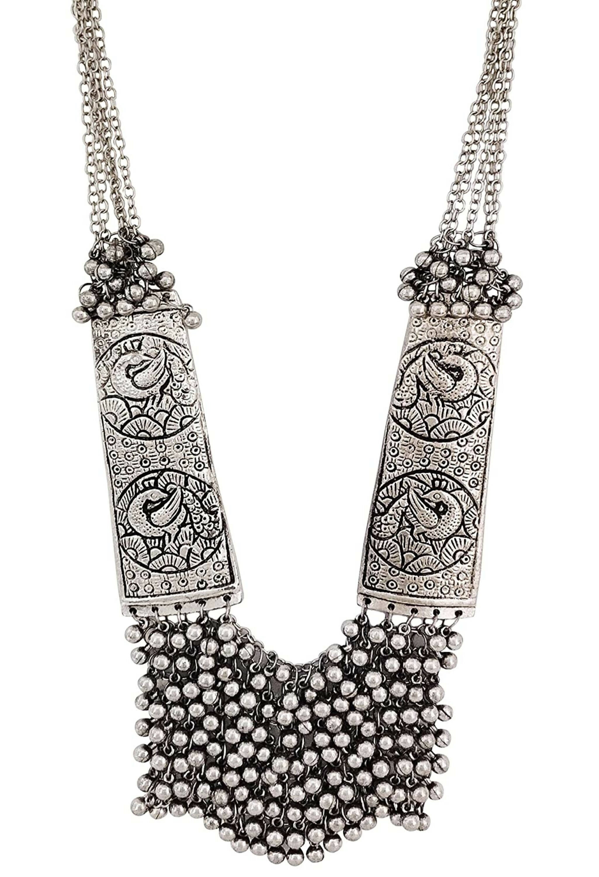 Mominos Fashion Joharkamal Oxidised Ghungroo Design Long Statement Necklace For Women & Girls