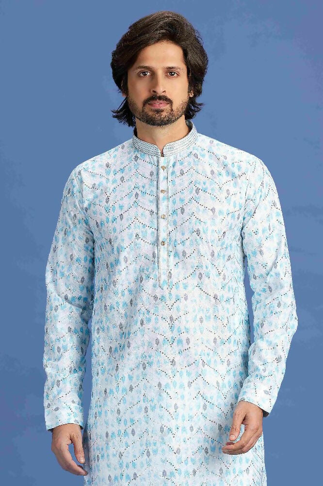 Raivat Ethnic Cotton Embroidery Kurta Pajama In Sky Blue Colour