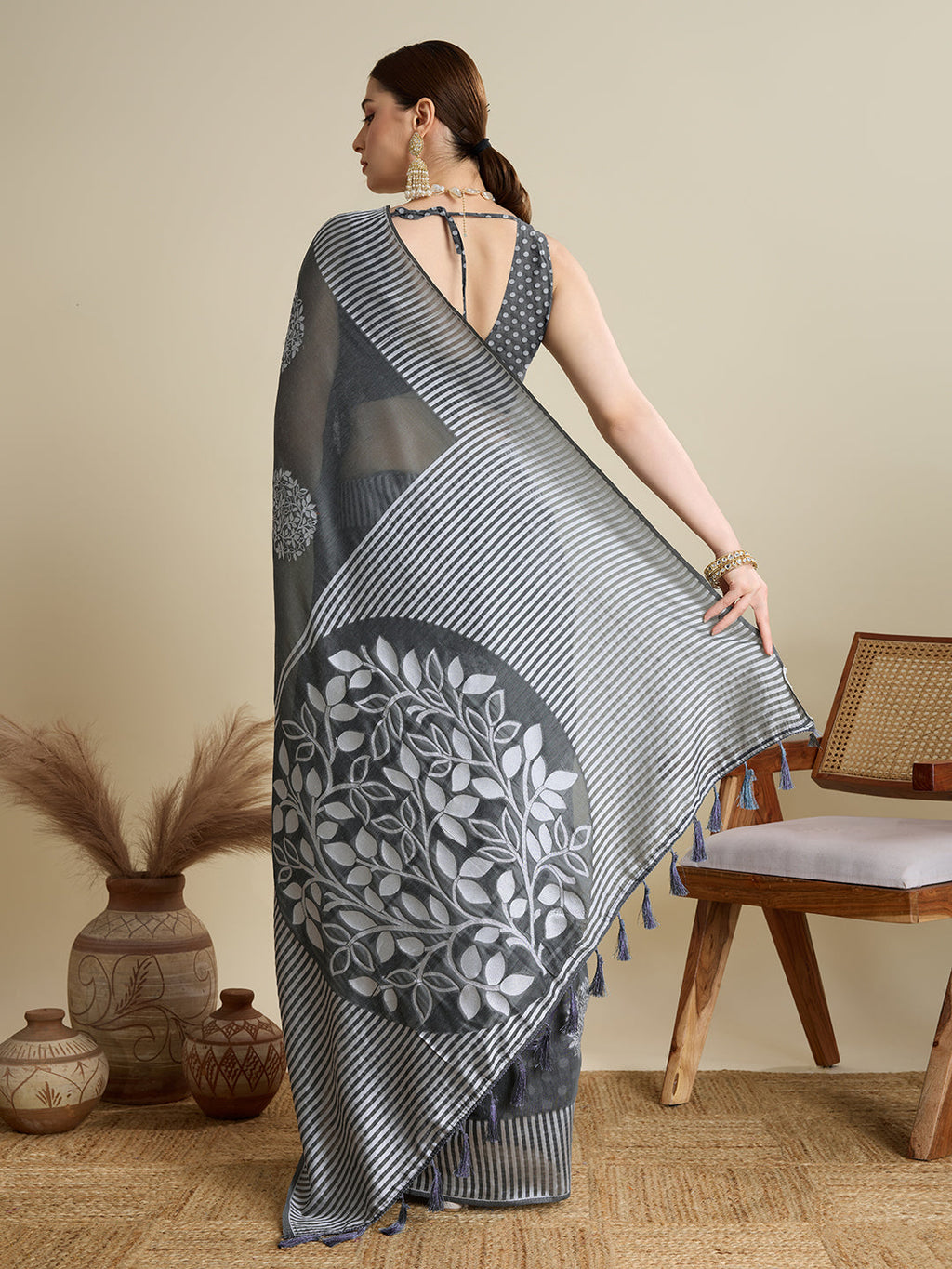 Vedant Vastram Art Silk Fancy Jacquard Saree - Grey