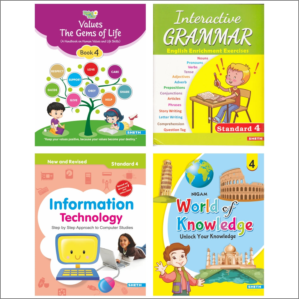 Self Enhancement Student Workbooks Grade 4| Set of 4|Computer-Grammar-World of Knowledge-Value Education| Ages 9-10 Year