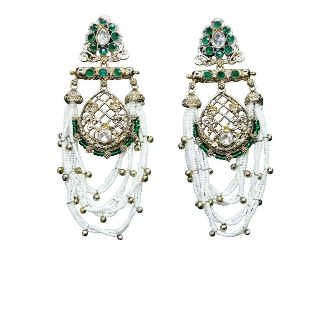 Jewel City Elegant Kundan & Green Emerald Pearl Drop Jhumka Earrings – Traditional Handcrafted Ethnic Jewelry
