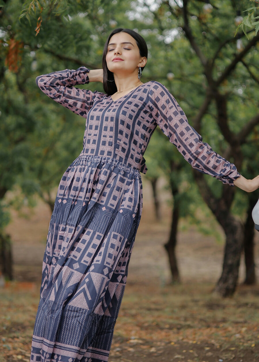 Aayaa Pure Chanderi Gown With Heavy Digital Print - Multi Color