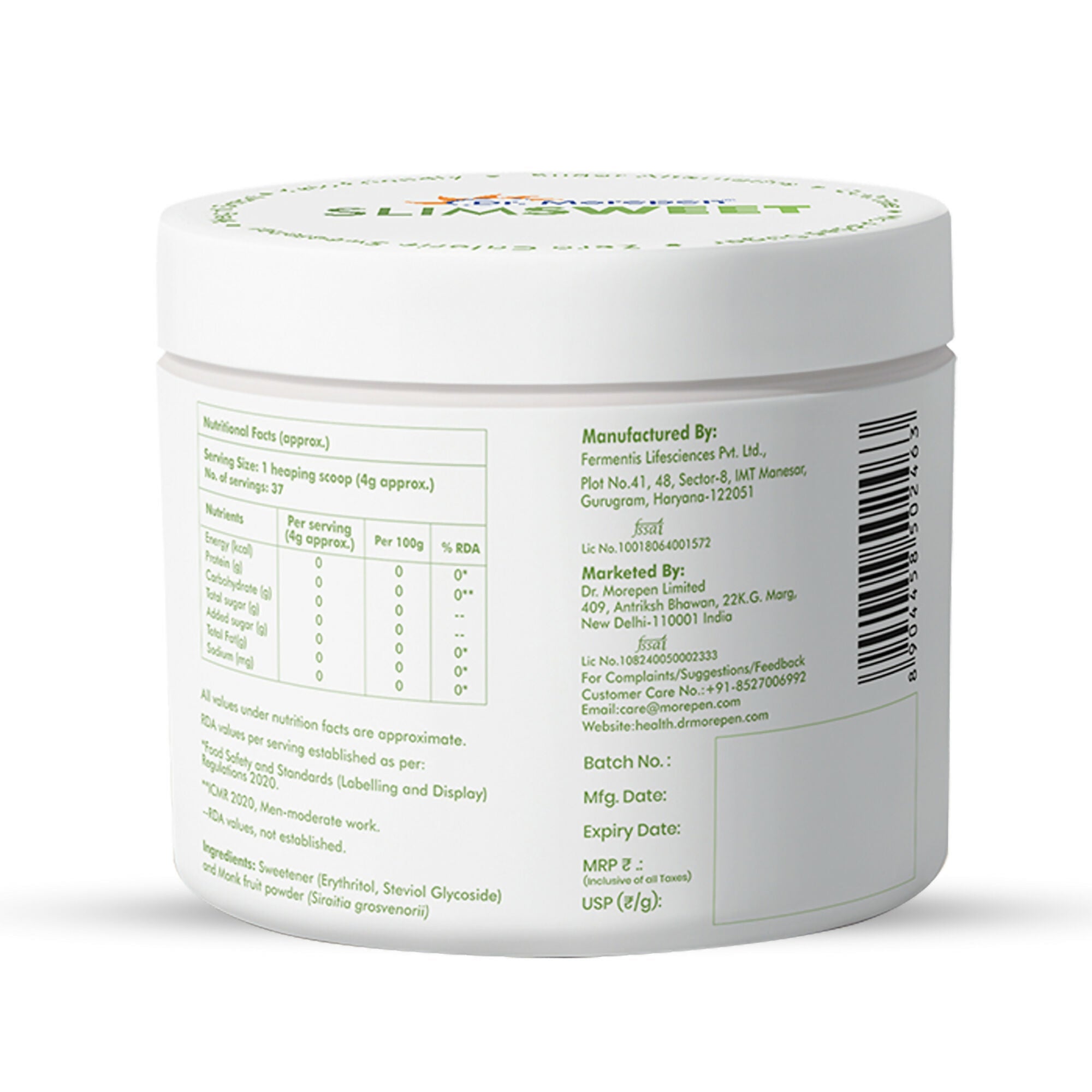 Dr. Morepen Slimsweet Natural Sugar Substitute with Stevia & Monk Fruit