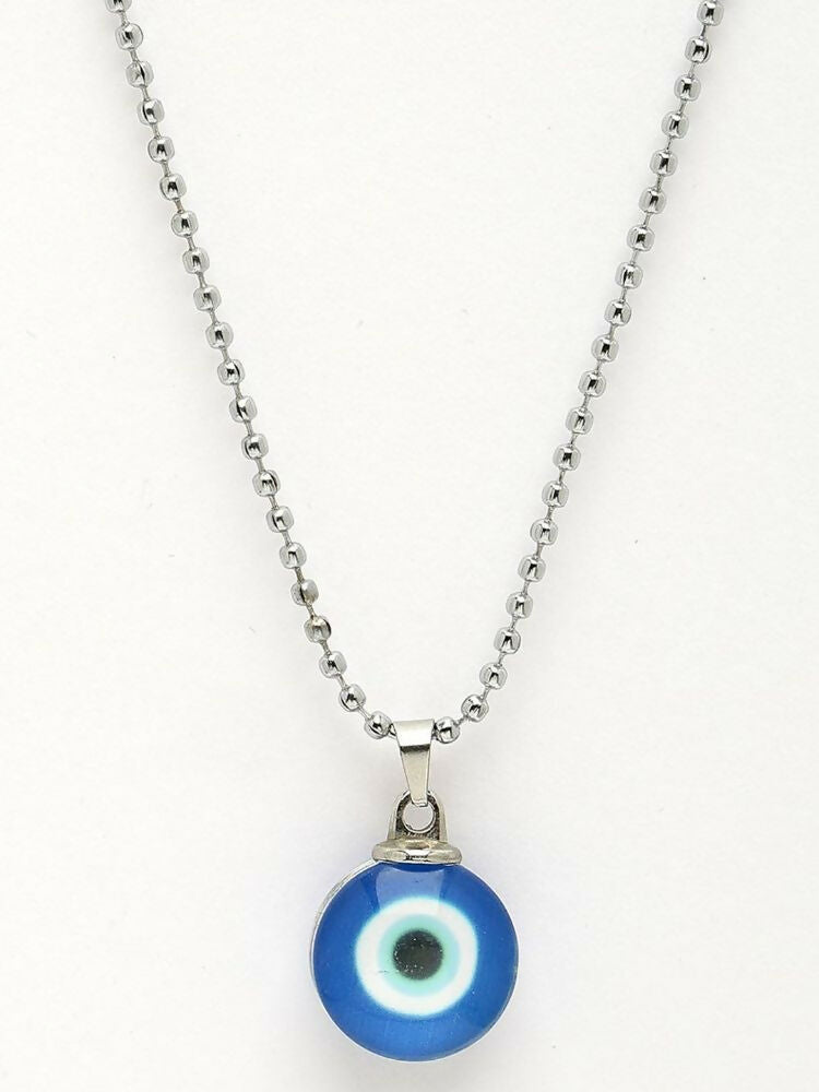 NVR Silver Plated Evil Eye Pendant with Chain for Men & Women