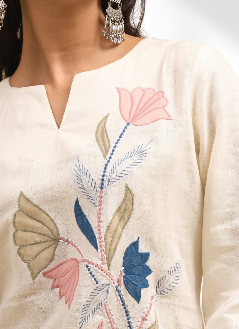 Joban Fashion Cream Linen Embroidered Readymade Cord Set