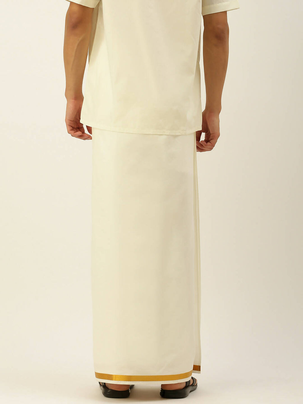 Ramraj Cotton Mens Poly Cotton 3/4 " Gold Jari Dhoti - Cream