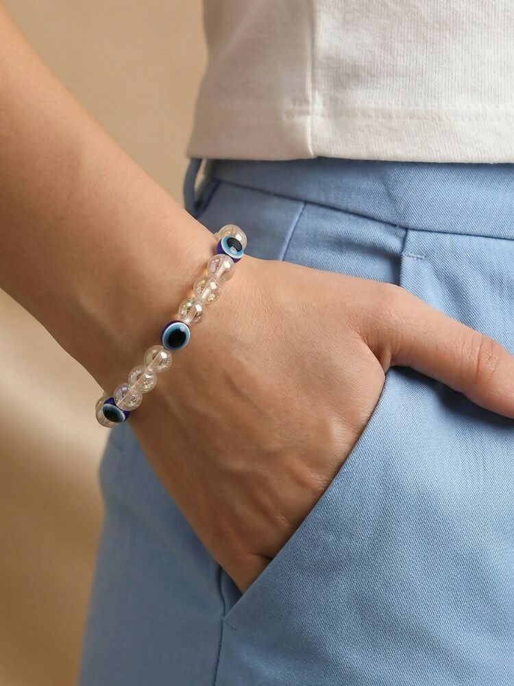 NVR White Crystal Evil Eye Bracelet for Men & Women