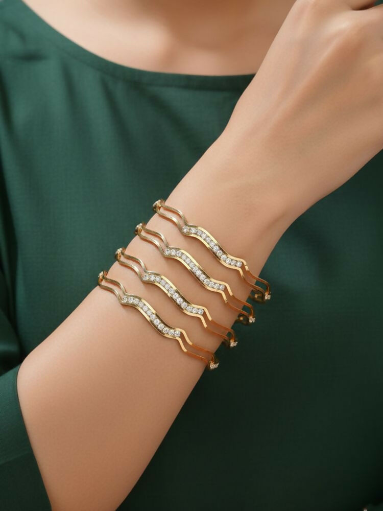 NVR Women Set of 4 Gold Plated CZ Stone Bangle
