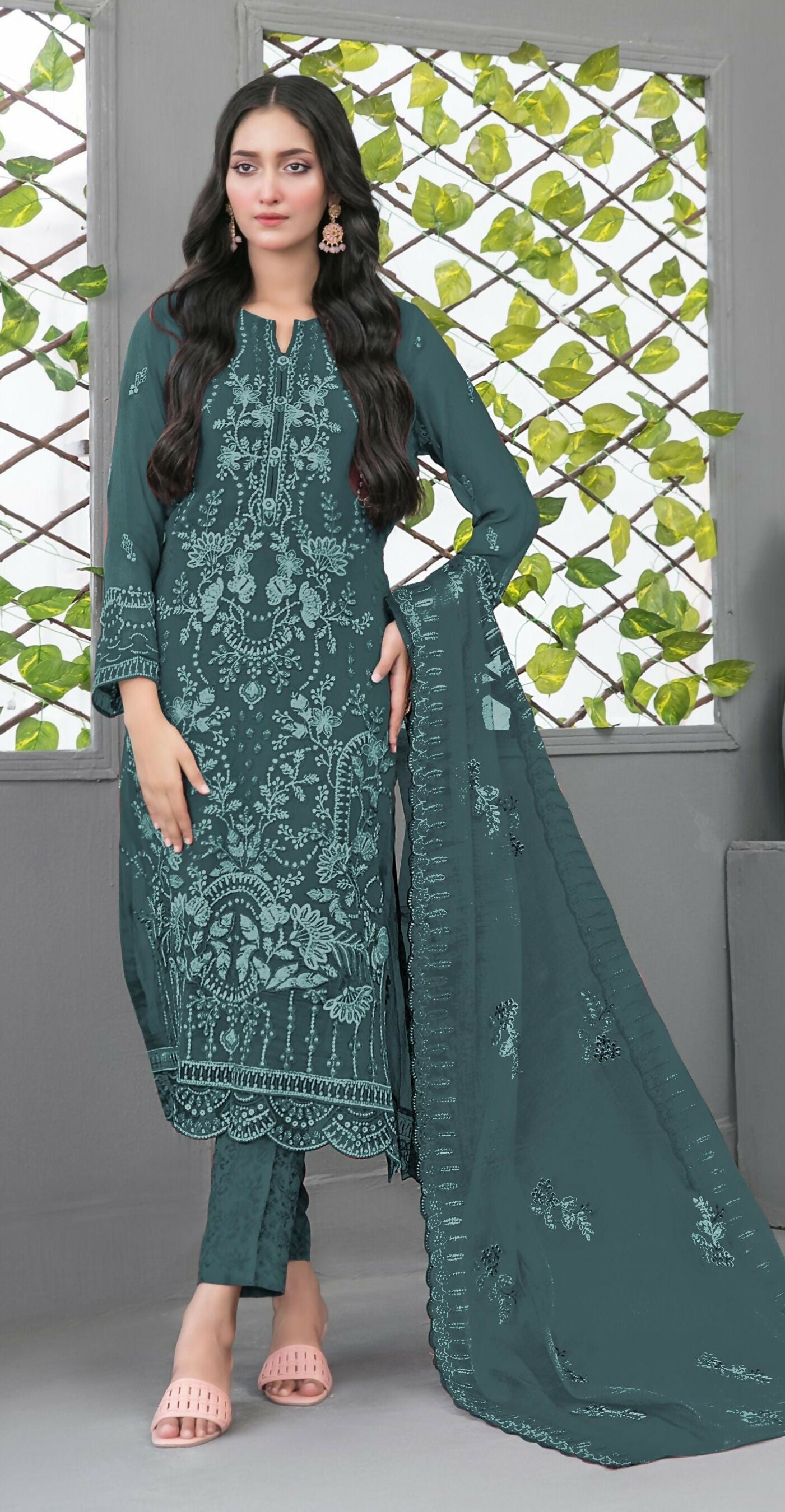 Anaita Blue Faux Georgette Semi Stitched Suit with Embroidery Sequence Work