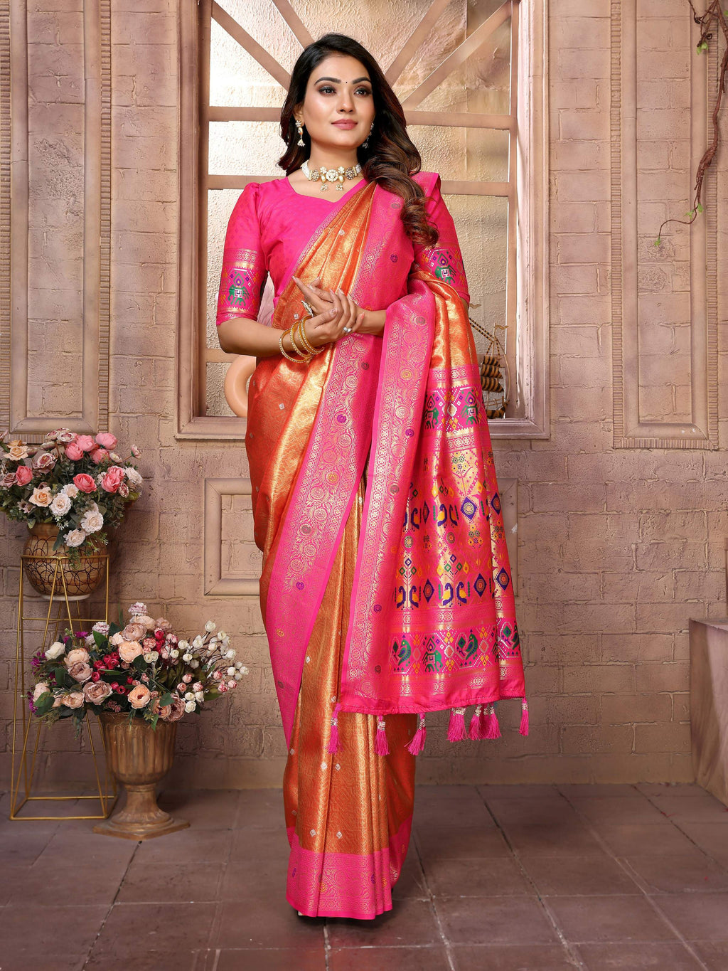 Aastha Fashion Gold Banarasi Tissue Silk Weaving Saree