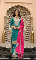 Teeya Creation Womens New Wedding Wear Heavy Embroidery Thread Work Teal Kurta Set