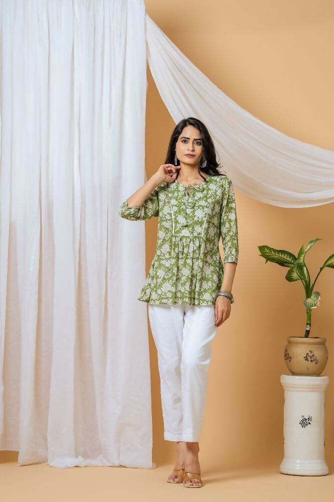 Joban Fashion Green Floral Hand Block Printed Cotton Co-Ord Set