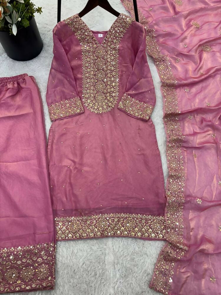 Teeya Creation Baby Pink Color Fendy Silk Embroidery Work Wedding Wear Salwar Suit