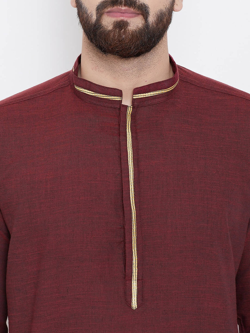 Even Apparels Maroon Pure Cotton Men's Kurta With Band Collar