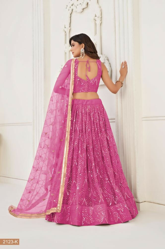 Aastha Fashion Pink Butterfly Net Tone To Tone Thread Work, Sequence Work And Original Mirror Work Embroidery Wedding Wear Lehenga Choli