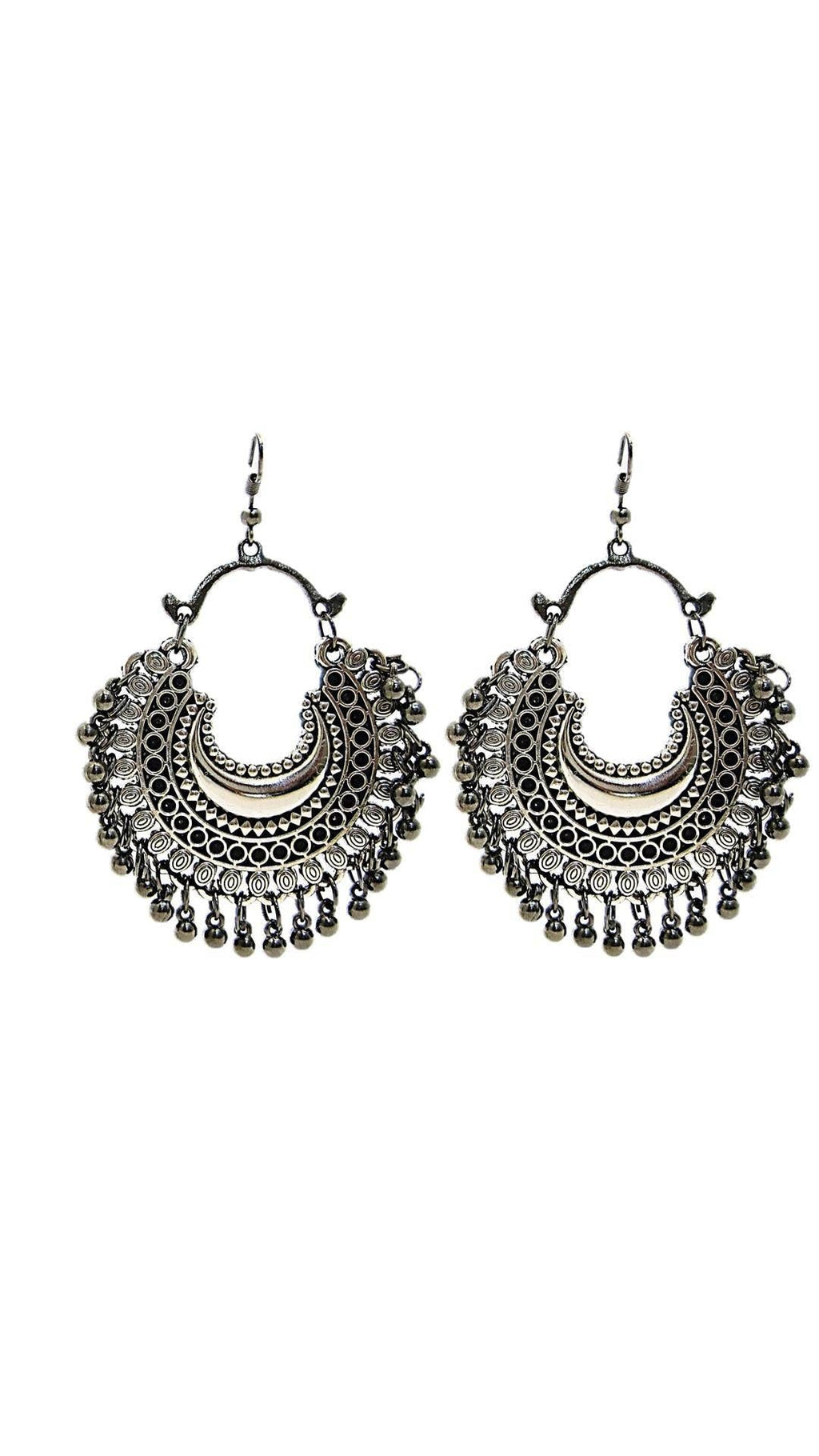 Silver-Plated Alloy Oxidised Designer Earrings - The Pari