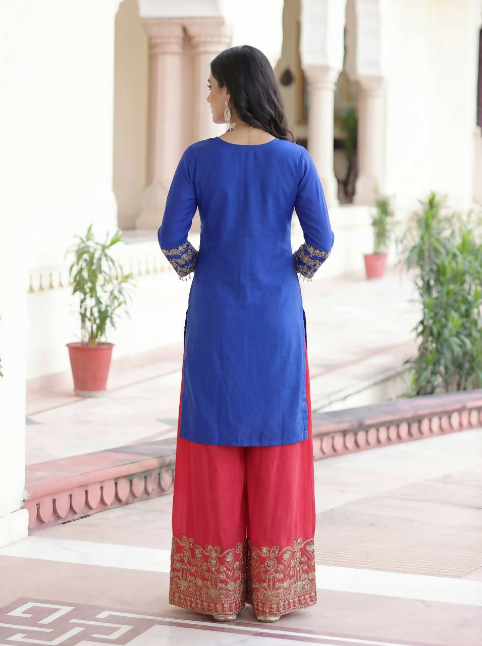 Joban Fashion Blue Silk Embroidered Sharara Set