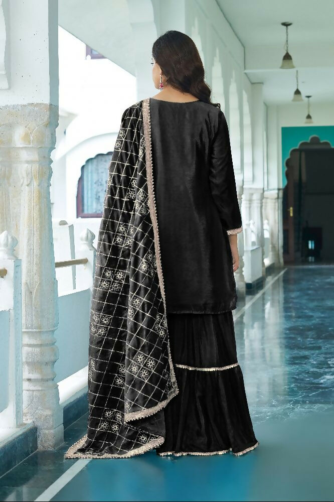 Teeya Creation Black Colour Chinnon Silk Heavy Embroidery Work Fully Stitched Salwar Suit