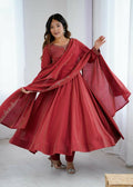 Lehenga Mart Designer Anarkali Suit With Kurta, Pant, Dupatta For Women-Maroon
